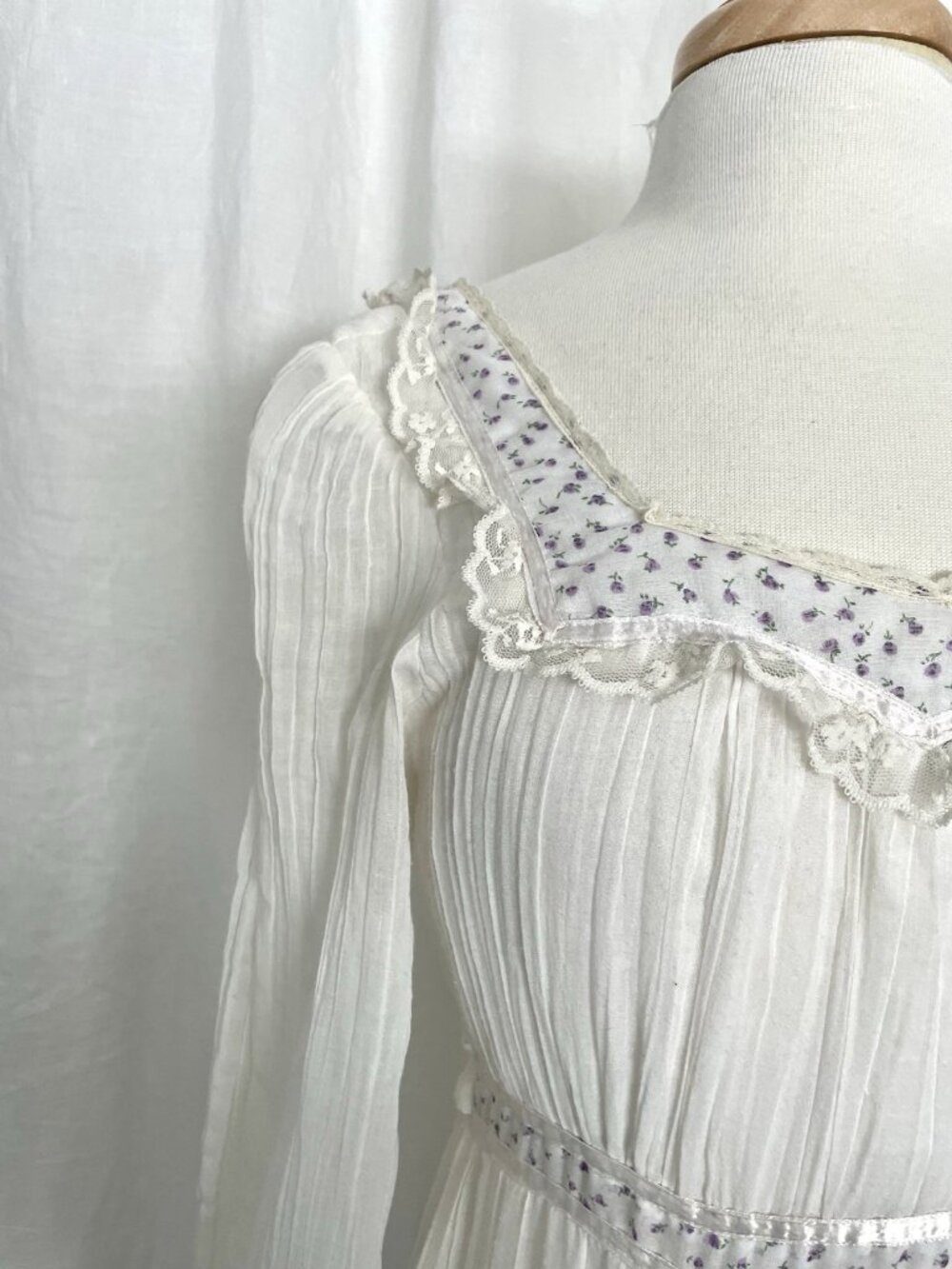 Vintage 70’s Gunne Sax Prairie Cottagecore Long Sleeve Maxi Dress Wedding sz XS - Picture 3 of 16